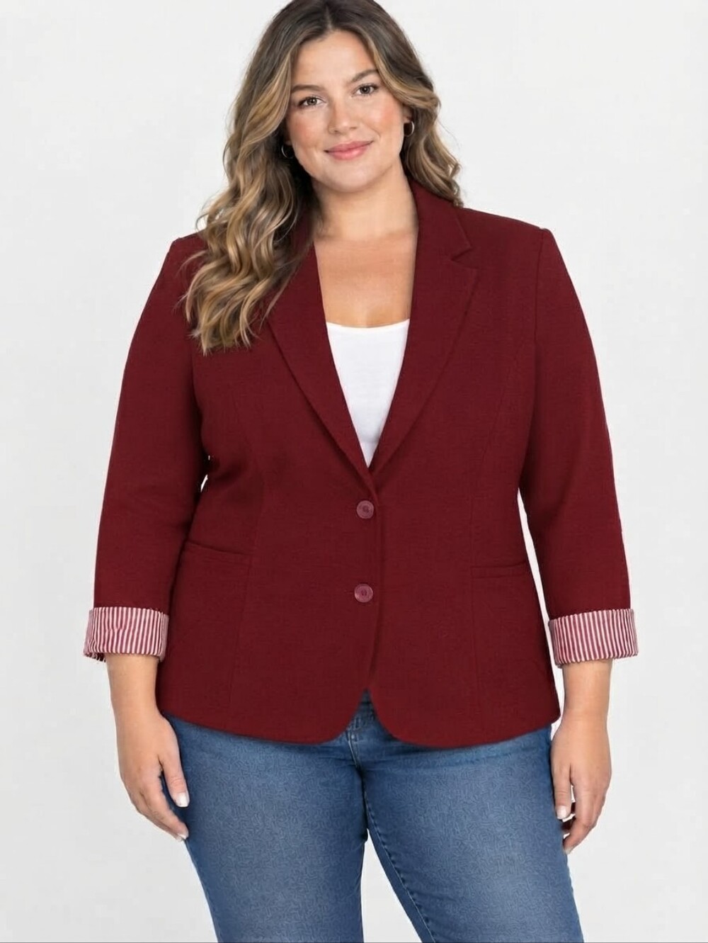 cleo Structured Notch-Lapel Blazer in Berry Stripes Office Work Wear Size Large